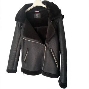 Le Temps Des Cerises Black Shearling Moto Jacket